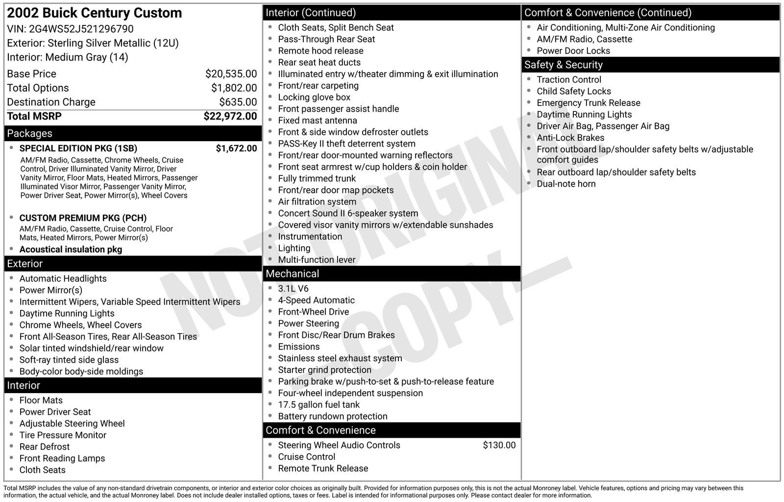 2002 Buick Century Custom