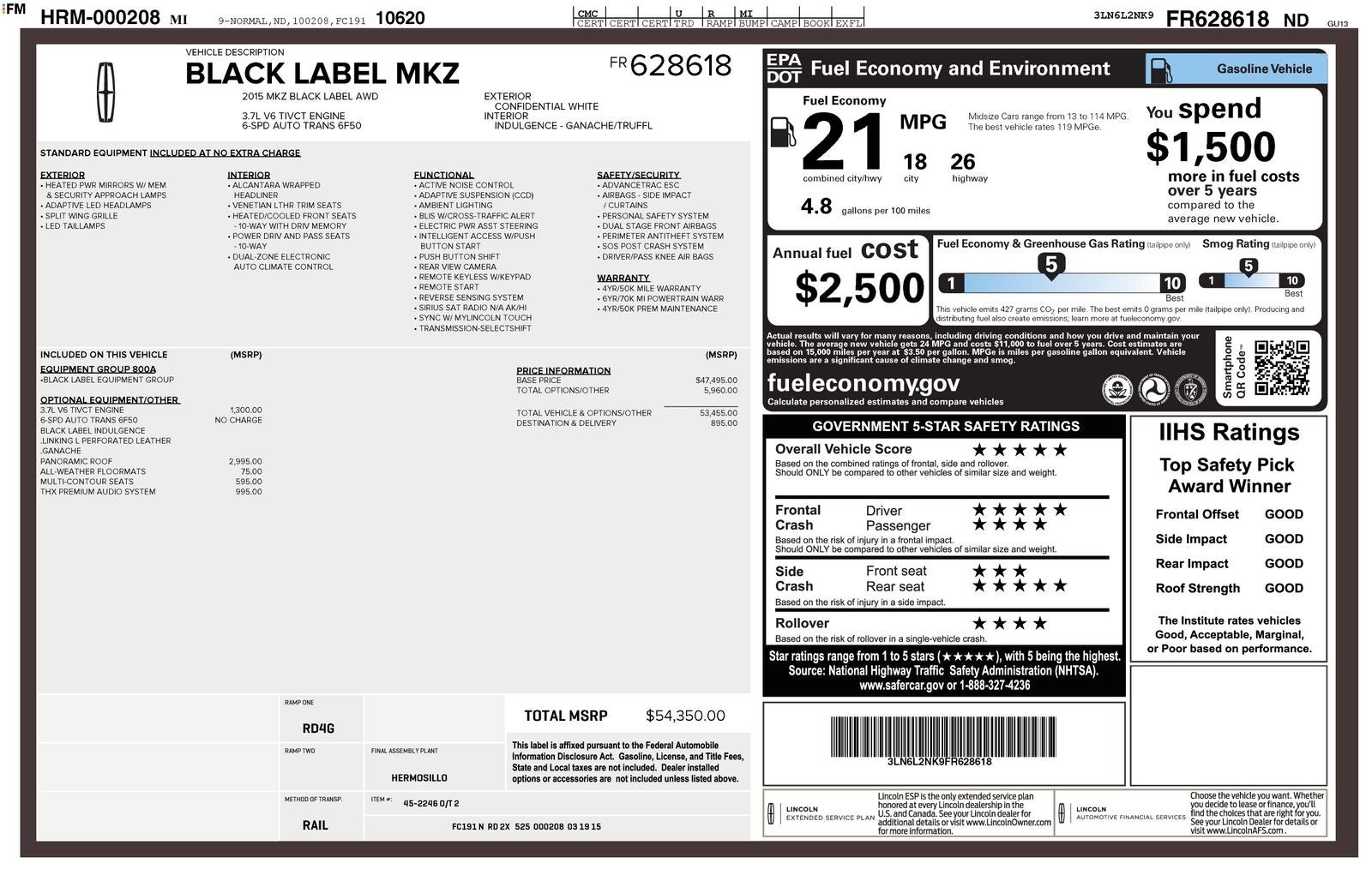 2015 Lincoln MKZ Black Label