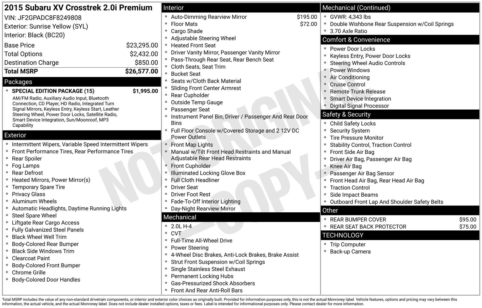 2015 Subaru XV Crosstrek 2.0i Premium