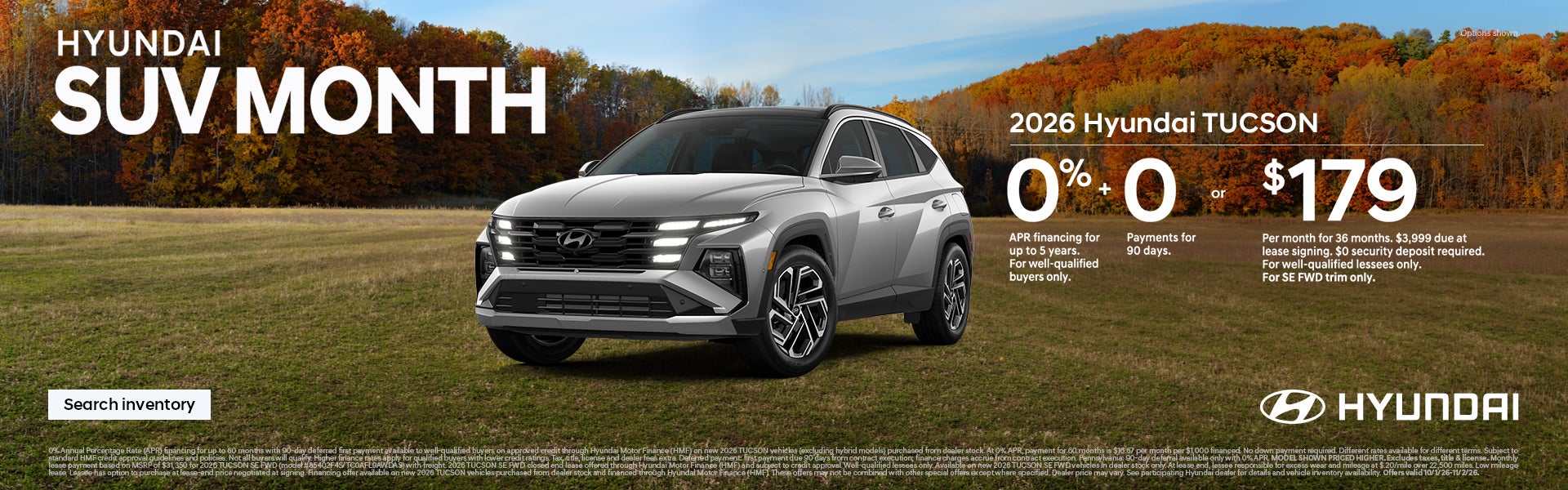 0% APR for 60 mos. + 0 Payments for 90 Days or $179/36/$3,999 Lease
