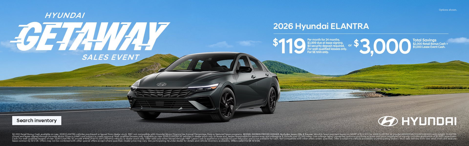 Elantra $119/24/$3,999 Lease or $3,000 Total Savings