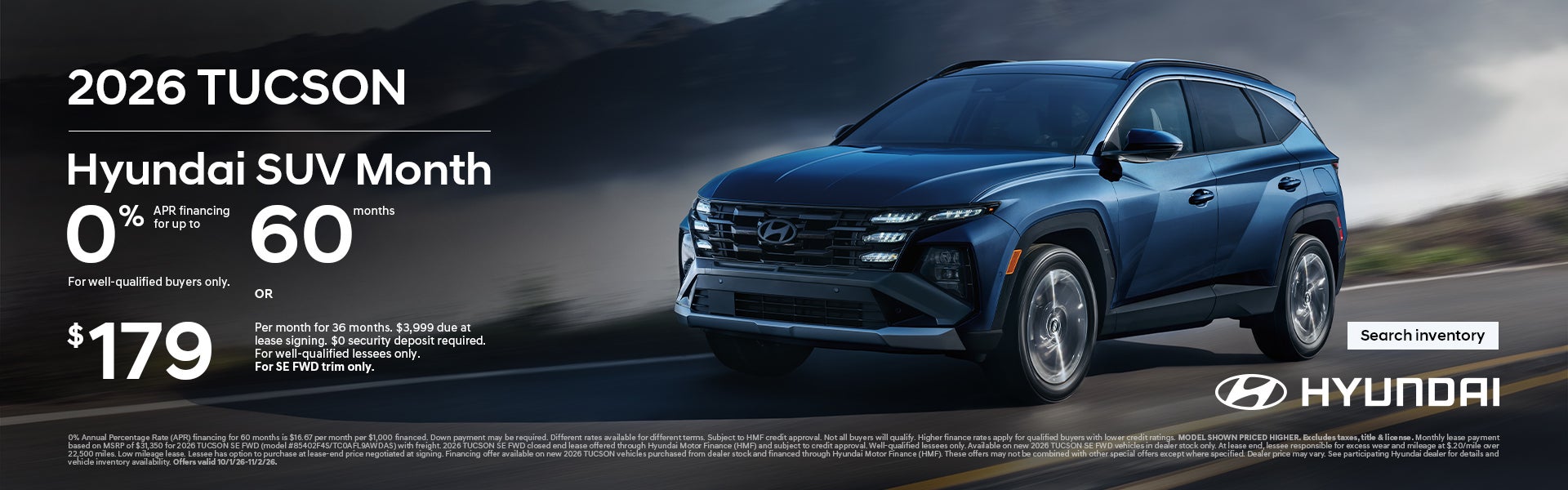 0% APR for 60 mos. or $179/36/$3,999 Lease